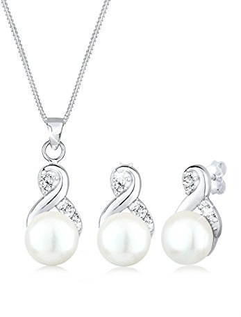 Elli Schmuckset Damen Infinity Symbol mit Süßwasserperlen und Kristallen in 925 Sterling Silber