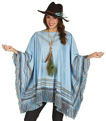 Andrea Moden 777-osfm - Fransen Poncho, Waschleder-Optik, Cowgirl, Mexikaner, Mottoparty, Karneval