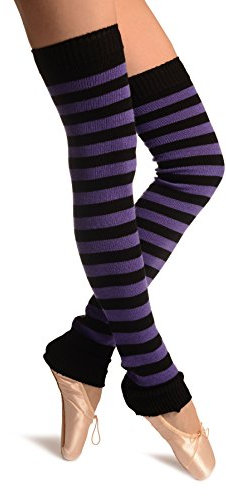 LissKiss Purple & Black Stripes Dance/Ballet Leg Warmers - Purple Striped Leg Warmers