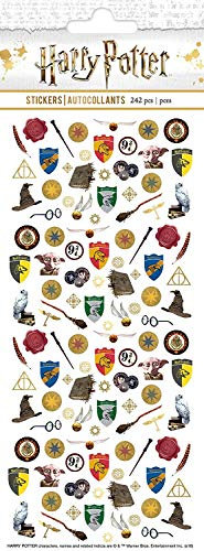 Harry Potter Hogwarts Schulwappen Aufkleber Gryffindor, Slytherin, Ravenclaw, Hufflepuff - Multi - 16 Stück - Papierrechteckige Aufkleber - Indoor - Lizenziertes Warner Brothers Harry Potter Produkt
