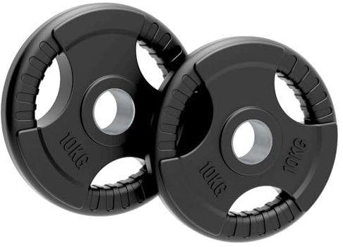 Olympic Weight Plates, Rubber Tri-Grip Barbell Weight Sets, Powerlifting & Bodybuilding Weights - Home Gym Equipment for Strength Training & Workouts by Body Revolution (10KG, Pair)