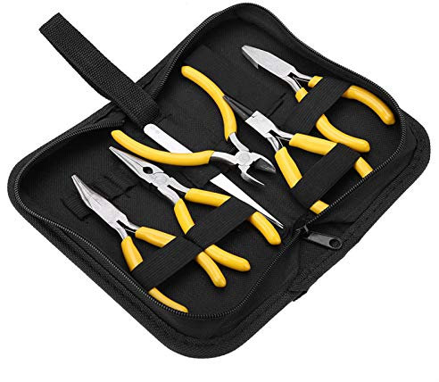 Ensemble de pinces à bijoutier 5pcs, kit d'outils de pince à bijoux professionnel avec perles pliées arrondies fabriquant des bijoux de bricolage