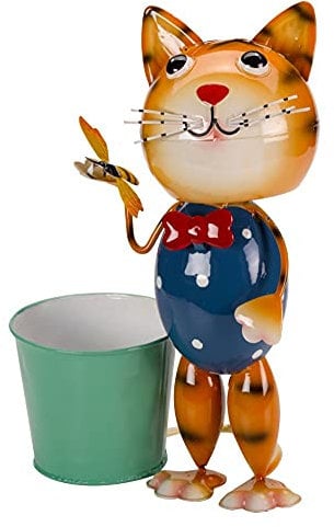 Pair Of Novelty Cat & Dog Animal Garden Metal Plant Pot (Plant Pot Pets)