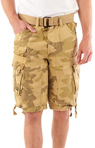 Geographical Norway Shorts, Kurze Cargo Hose Peanut, Bermuda Sommer Camouflage Men (Large/W 33, Beige Camouflage)