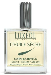 LUXÉOL - Huile Sèche Corps & Cheveux Multi-Usage - Nourrit, Protège, Adoucit - Enrichie En Huile D'Argan, Avocat, Rose Musquée - Fabriqué En France - 100ml