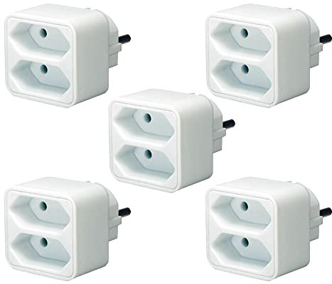 Brennenstuhl Mehrfachsteckdose, Steckdosenadapter 2-Fach Eurosteckdose mit Kindersicherung, Farbe: weiß (5 Stück)