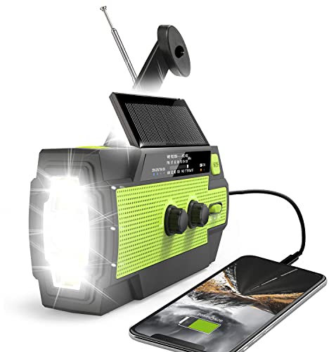 Wind Up Emergency Crank Radio,4000mAh-Solar Hand Crank Portable AM/FM/NOAA Weather Radio with 1W Flashlight&Motion Sensor Reading Lamp,Cell Phone Charger, SOS for Home and Outdoor