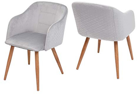 Mendler 2er-Set Esszimmerstuhl HWC-D71, Stuhl Küchenstuhl, Retro Design, Armlehnen Stoff/Textil - Samt hellgrau