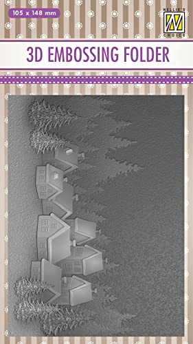 Nellie's Choice 3D Embossing Folder - Snowy Village Landscape 4.1 x 5.8 - Card Making Supplies for Journaling, Scrapbooking and Paper Crafts