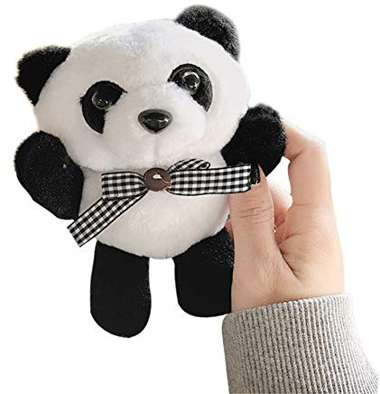 3D Panda Puppe Plüsch Schutzhülle Kompatibel mit Apple Airpods 1 & 2 Hülle Süße Cartoon Flauschig Warm Tragetasche Weiche Stoßfeste TPU Silikon Innere AirPod 1 & 2 Case Cover (Weißer)