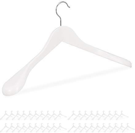 Relaxdays 40 x Anzug Kleiderbügel im Set, breite Schulter, 360° drehbarer Haken, Kostüm, Jacken, Holzkleiderbügel, weiß