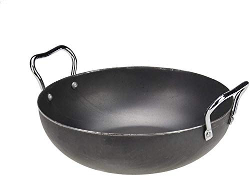 HomeGoods RSK Indian Iron Kadai Deep Frying Pan Karahi Cooking Pan Kitchen with Handle (12inch)