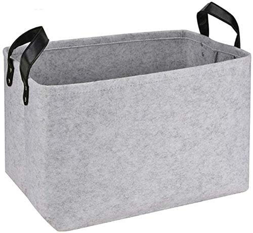 Aufbewahrungskorb mit Zwei Henkeln Filz Korb Aufbewahrungsbox für Spielzeug, Bücher, Zeitschrifte, Kleidung, Tücher, Filzkiste mit Leder Griff (grau)
