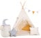 Rainbow Kids Tipi Zelt für Kinder | Baumwollsegeltuch Tippi Kinderzelt, Mehrere Muster und Farben mit und ohne Spielzubehör für Outdoor- und Indoor-Kinderspaß (Beiger Wolf, mit Zubehör)