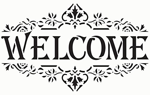 ED Laser Studio Stencil Welcome Vintage Sign Elegant Ornament Large Walls Stencils Painting Furniture Canvas Fabric Wood Patio Floor Home Decor Garden Concrete Crafts Cake Art Reusable Template QU43