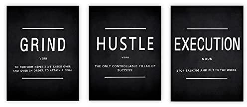 ZHONGYUTONG 3 Stück Inspirierende Leinwand Wandbild Grind Hustle Execution Kunstdruck Poster Motivierende Unternehmer Gemälde Positive Zitate Wanddekoration Geschenk (40x60cmx3 Teilig, Kein Rahmen)