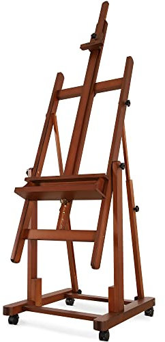 VISWIN Extra Große H-Rahmen Staffelei, Hält Leinwand 208cm, Neigbar Buchenholz Atelierstaffelei Groß mit Rädern, Verstellbarer Ständer Malstaffelei für Künstler, Erwachsene, Leinwand Ständer für Malen