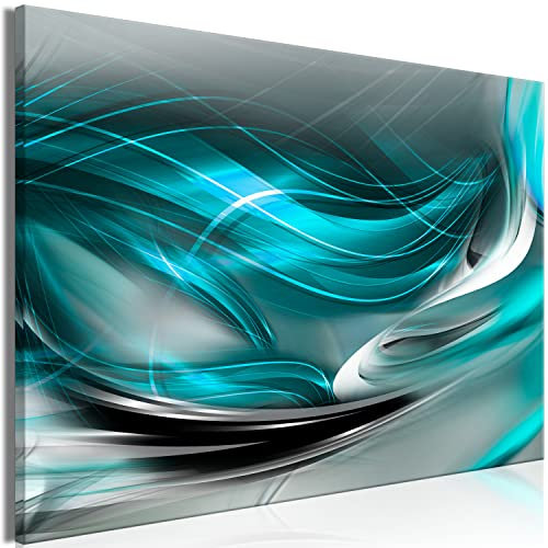 murando - Tableau décoratif abstrait 90x60 cm - Impression sur toile colorée - Décoration murale pour salon et chambre - Gris turquoise - Abstraction des vagues modernes a-A-0942-b-a