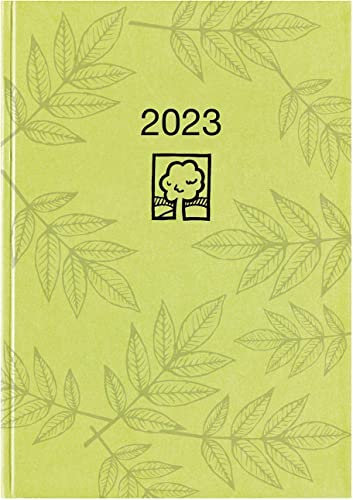 Taschenkalender grün 2023 - Bürokalender 10,2x14,2 - 1 Tag auf 1 Seite - robuster Kartoneinband - Stundeneinteilung 7-19 Uhr - Blauer Engel - 610-0713