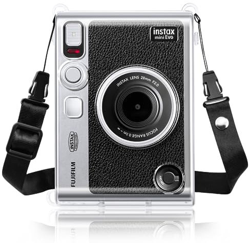 Rieibi Kameratasche für instax Mini EVO – Crystal PVC Schutzhülle für instax Mini EVO Kameratasche – Hartschalenkoffer mit abnehmbarem Schultergurt – Transparent