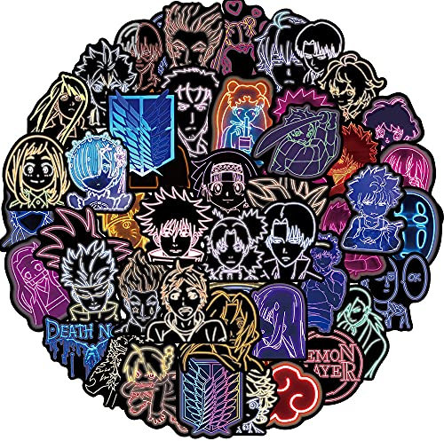 50 Stück Neon Anime Mixed Vinyl Aufkleber für Wasserflaschen,Tumbler,Gepäck,Skateboard,Stoßstange,Sammelalbum,Becher,Aufkleber Geschenk für Kinder,Teenager,Erwachsene