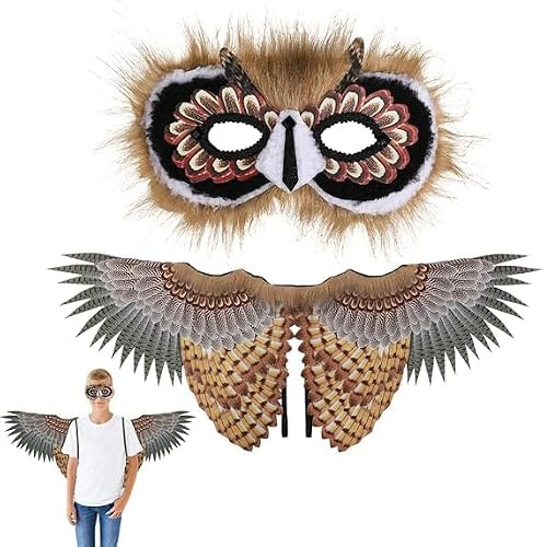Toddmomy Brown Owl Wings and Mask Set, Soft Bird Costume for Kids, Eagle Fancy Dress Outfit, 2-Piece Dressing Up Accessories for World Book Day, Halloween & School Plays