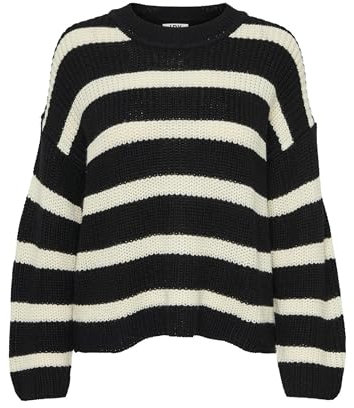 JdY Women's Jdyjusty L/S Pullover KNT Noos Sweater, Black/Stripes: Eggnog, XL
