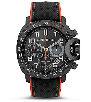 Cerruti 1881 CIWGO2206805 Positano Schwarz und Orange Silikon Chronograph Uhr Schwarz, Schwarz , Gurt