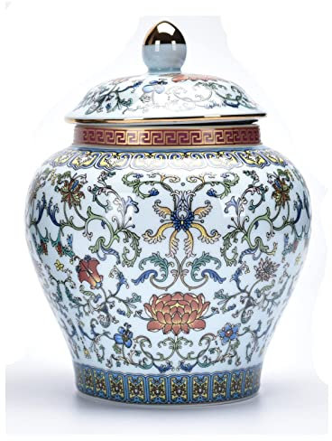 Hengqiyuan Pot de Gingembre Pot Décoratif Ancien Chinois Impérial Émail Porcelaine pour la Maison Salon Décoration Cadeau Ornement,Bleu