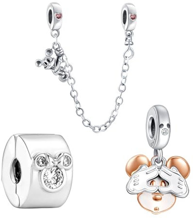 Doyafer Mäuse Bead Charm 925 Sterling Silber Clip Perlen Charms Und Sicherheitskette Fit Frauen Halskette Armband 3-Stück/Paket