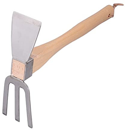 Attrezzo Manuale per rastrello Zappa 2 in 1 Attrezzo per diserbo da Giardino a Doppia Testa con Manico in faggio per Scavare seminare Coltivare orto Giardino Fiore