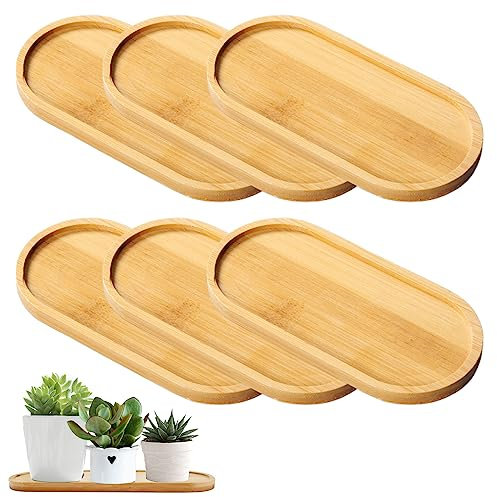 Bambus Serviertablett Deko Tablett Ovale: YIDM 6 Stück Bambus Teller Bambus-Tablett Multifunktionales Bambus Tablett Verdicktes rutschfeste Einfaches für Untersetzer Tee Kaffee 17.5 × 8.8 cm