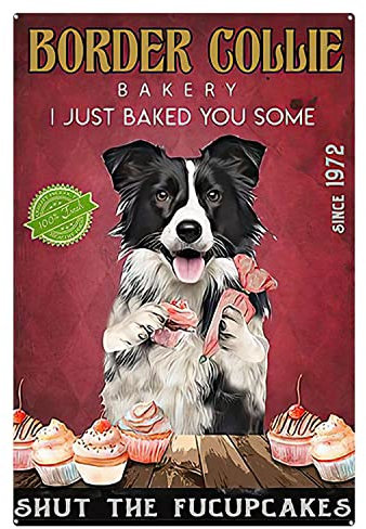 Border Collie Bakery Metal Tin Sign Retro Poster Vintage Metal Plaque Wall Decor Gift For Farm Bedroom Bathroom Restaurant Cafe School And 5.5X8inch