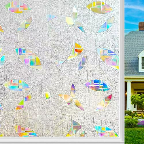 Cheerhom Films pour fenêtre Statique Opaque, Auto-Adhésif Film Verre Dépoli, Film de Fenêtre de Arc-en-Ciel, Film occultant Anti UV Anti Regard pour Bureau Maison Salle de Bain, 90x200cm