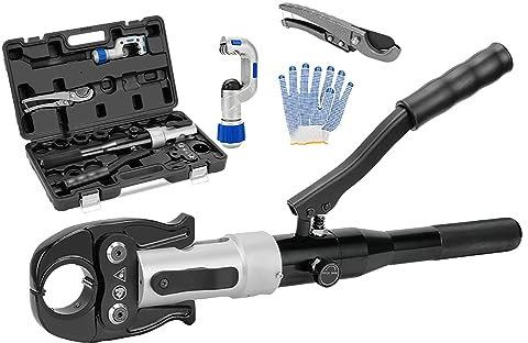 HYQNG Hydraulische Kupferrohr-Rohrverschraubungs-Crimpzange, Pex-Crimpzange, Sanitär-Press-Crimpzange, Presszange mit 5 Crimpeinsätzen, für Aluminium-Kunststoff-, Edelstahl- und Kupferrohre VUS1/2~1