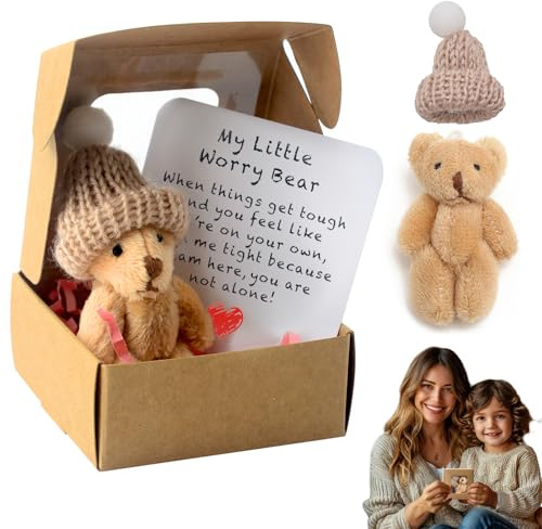 71Nmly Worry Bear Hug in a Box,A Little Pocket Bear Hug,Mini Worry Bears with Inspirational Card,Handmade Mini Plush Teddy Bears in Box,Bears Doll,Positive Gifts for Kids,Friends(1 PCS)
