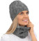 Damen Wurm Winter Kombi Set Thermofutter Mütze Winter Schal und passender Strickmütze/Beanie (686) (Melange Dunkelgrau)