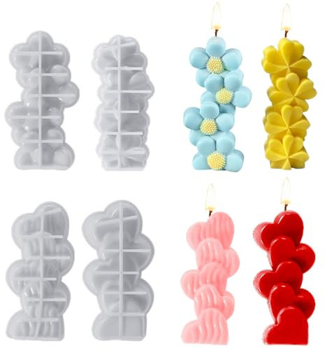 Junhui 4PCS Molde de Silicona Velas, 3D Molde Silicona Velas, Moldes de Velas para Hacer Velas, Moldes de Fundición de Velas para Fabricación de Velas de Aromaterapia, Jabones