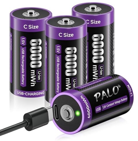 Mspalocell USB-C Lithium C batterien 6000mWh LR14 Batterie 1,5V Schnellladung Typ-C batterien mit Ladekabel, Geringe Selbstentladung, 1500+ Zyklus, mit Ladelicht,2 Stück Akku
