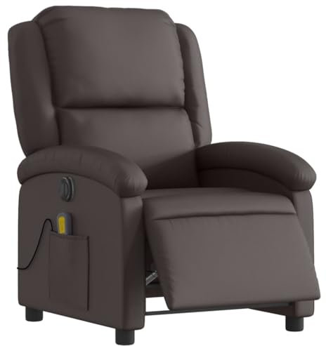 vidaXL Massagesessel Elektrisch, Sessel Verstellbare Rückenlehne Fußteil, Fernsehsessel Relaxsessel mit Liegefunktion, Liegesessel Polstersessel Ruhesessel, Dunkelbraun Echtleder