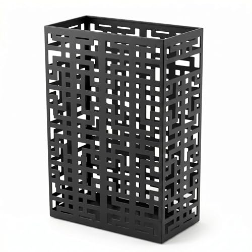 BEWBBAT Umbrella Stand Rack for Entryway, Hollow Metal Holder, FreeStanding Storage Bin for Long Umbrellas, Holds 6-7, Black