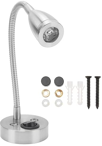LED Reading Light RV LED Bedside Light 360 Degree Swivel Flexible Goosneck Light for DC 12V To 24V Boat Camper Truck Cars(Silver)