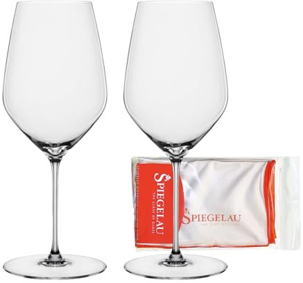 Spiegelau Hi-Lite Lot de 2 verres à bordeaux avec chiffon de polissage, verres à vin rouge (650 ml) et chiffon de nettoyage en microfibre (50 x 64 cm)