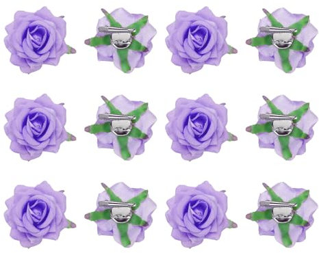 sourcing map 12 Pcs Rose Flower Hair Clips 3 Inch Flower Hair Pins Flower Brooch for Women Hair Accessories Light Purple