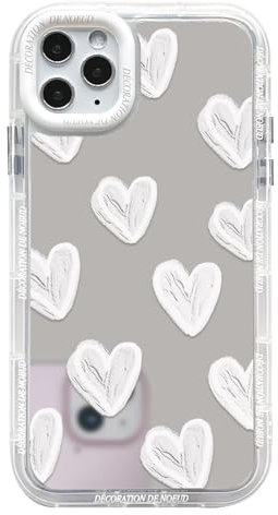 NITITOP Compatible with iPhone 11 Pro Max Case Cute Glossy Mirror Love Heart Pattern for Women Girls White Lens Bezel Design Shockproof Silver Protective Phone Cover - White Heart