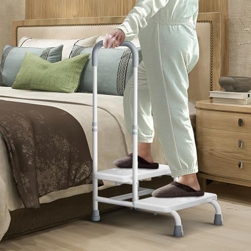 FORTEMOTUS Ayuda de Acceso Ducha del Baño - Ayuda de Entrada con Asa para Bañera Personas Mayores y Discapacitadas y 2 Escalones Ideal para Bañera, Cama y Coche, Blanco