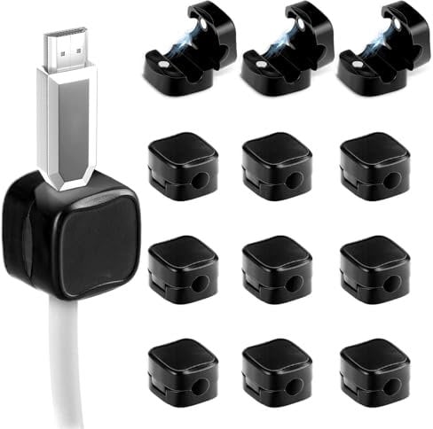 12 Pack Magnetic Cord Organizer, Management Cable Clips Adhesive Wire Keeper Wire Holder Keeper, Under Desk Cord Hider for Bedside Nightstand Table Desktop USB Wall Car Office Workspace Accessories