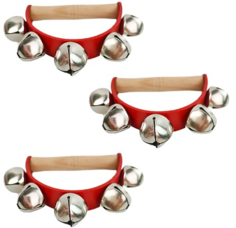 Liummrcy Weihnachtsdekorationen, rote Schlittenglocken Jingle Glocken Holzgriff Glocken Instrument für Babykinder Weihnachtsfeiern 3pcs