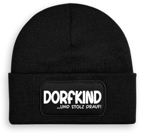 Prozente Momente Dorfkind - Beanie | Strickmütze | Wollmütze | Beanie mit Druck | lustige Sprüche | Apres-Ski | Winter | Schwarz
