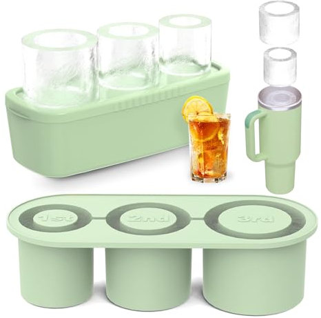 ROEOWENE Eiswürfelform Silikon für Stanley Cup,Eiswürfelbehälter Silikon mit Deckel 3 Fach Eiswürfelschale Eiswürfel Form für Stanley Cup Zubehör für 20/30/40 oz Tumbler Becher, Kaffee-Hellgrün